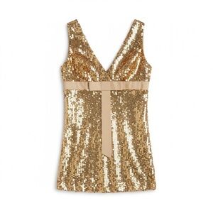 Morgan de Toi vintage Gold Sequin top bow accent size M